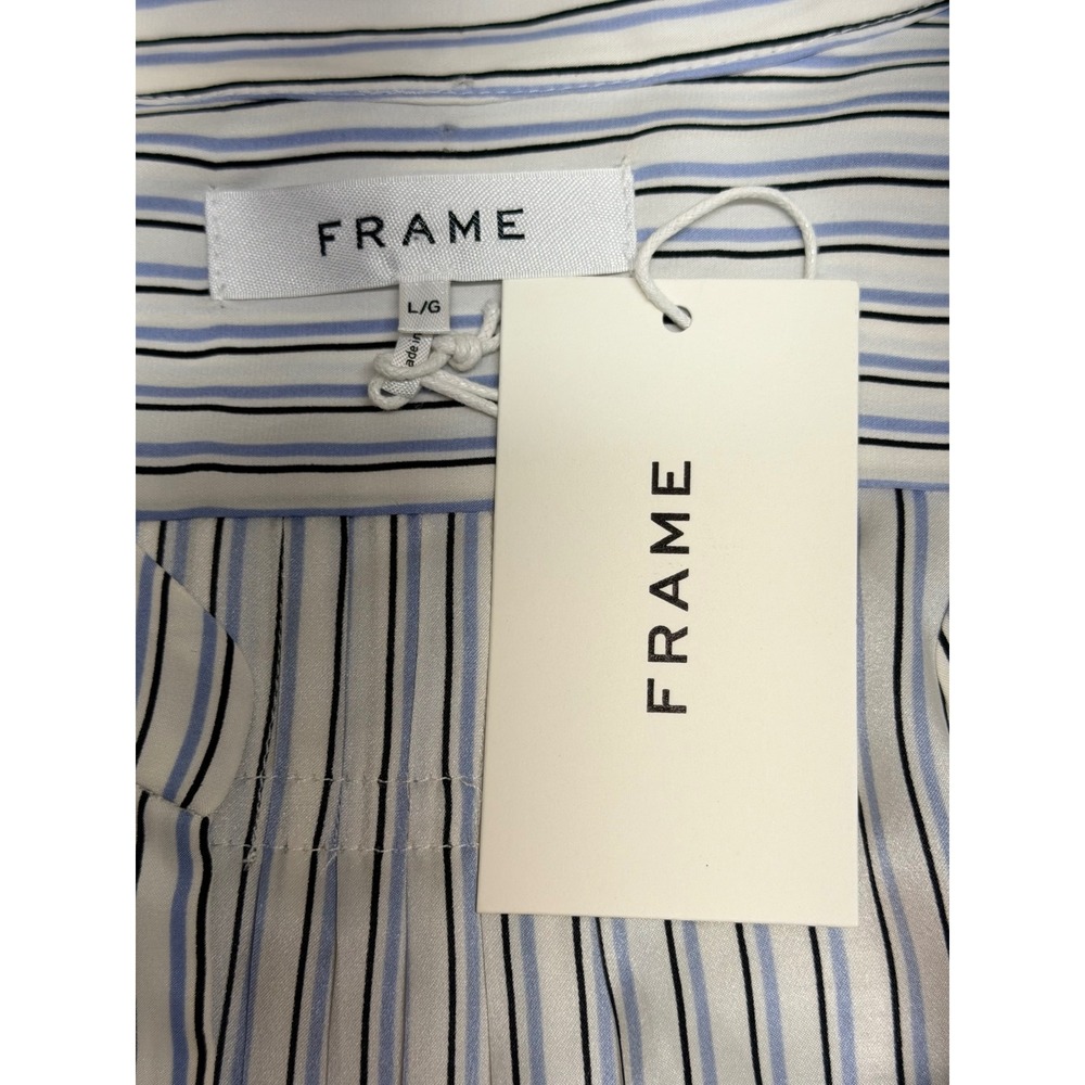FRAME 100% Silk Women's Powder Multi Striped Popover Blouse Size large NWT - Picture 4 of 7